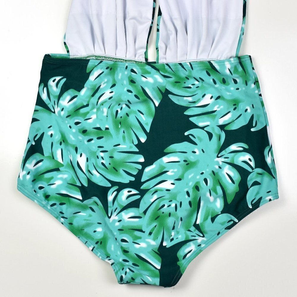 Cocoship Retro One Piece Palm Print Swimsuit Large - Picture 4 of 6